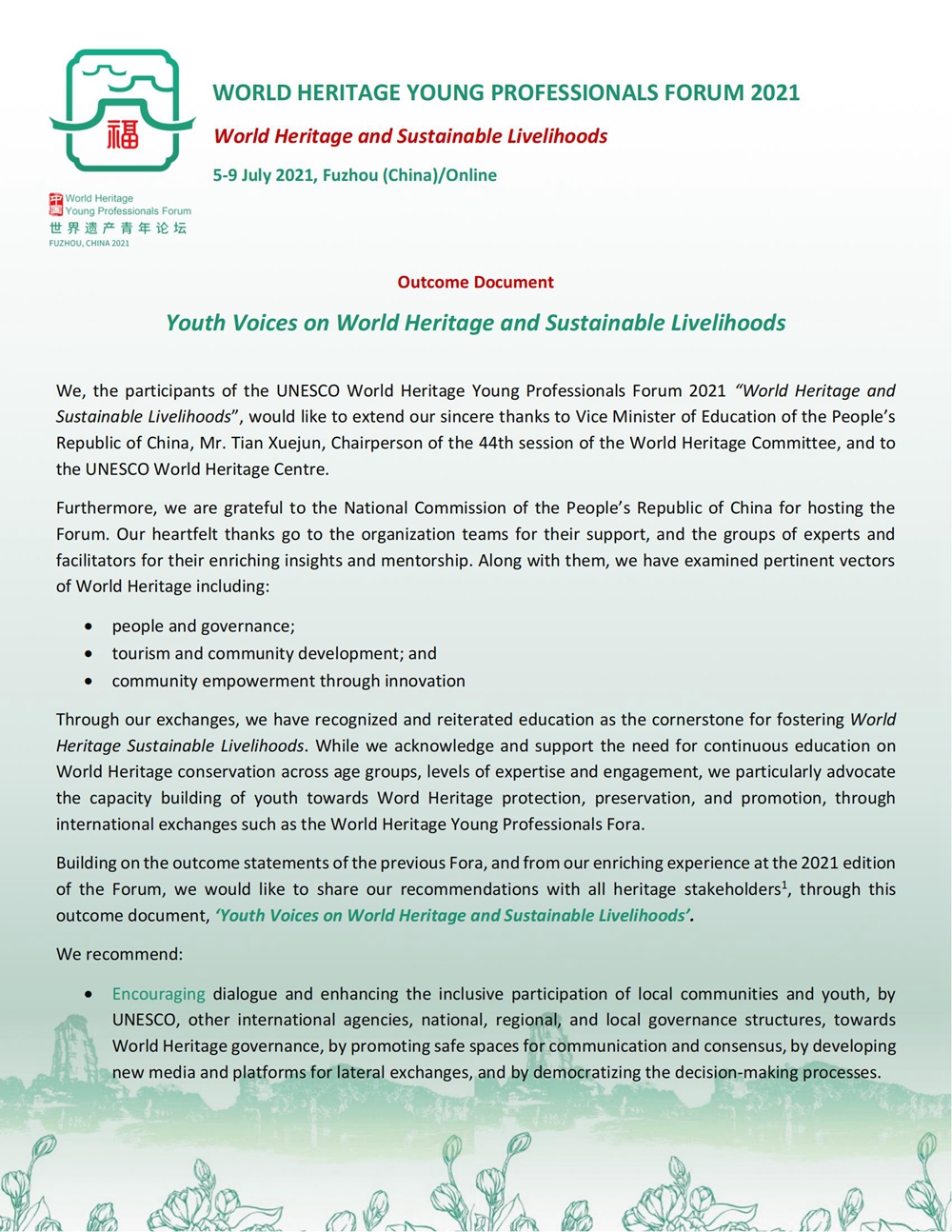 Youth Voices on World Heritage and Sustainable Livelihoods